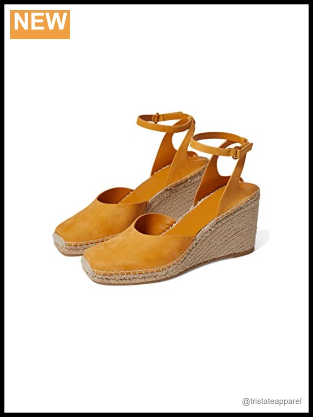 Leather Espadrille Wedge Sandals Square Toe Ankle Strap Comfort